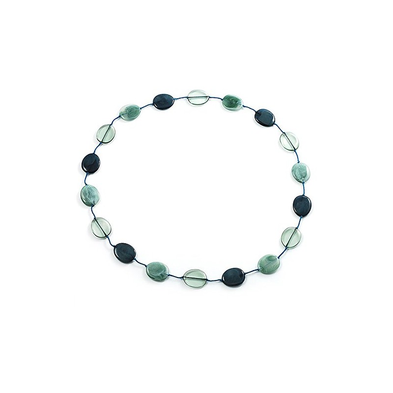 Long Plastic Flat Oval Bead Teal Necklace - 108cm L