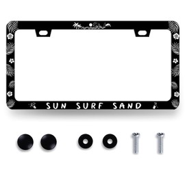 Hawaii License Plate Frame Tropical Hibiscus Sun Surf Sand License Plate Stainless Steel Funny Auto Accessory Decoration Compatible with Standard License Plate Holder for USA Canada