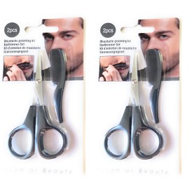 Moustache Grooming Kit Groomer Mustache Scissors Kit: 2-Pack Mustache and Nose Hair Scissors, Beard Comb and Mustache Scissors, 2 Combs, and Groomer Kit for Body and Facial Hair Barbe PEIGNE