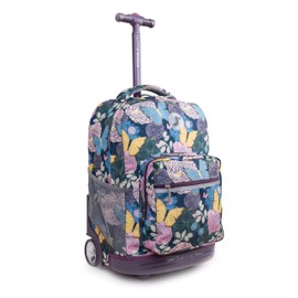 J World New York Sunrise Kids Rolling Backpack for Girls Boys Teen. Roller Bookbag with Wheels, Secret Garden, 18"