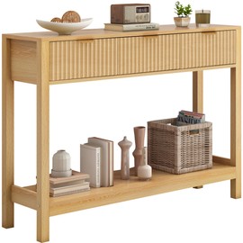 Nasonet Fluted Console Table, Wooden Sofa Table with Storage and Drawers, Farmhouse Behind Couch Table Entryway Table for Entrance, Hallway, Living Room, Brown