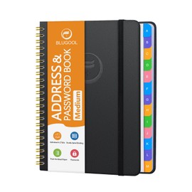 Address Book with Alphabetical Tabs-Address and Password Book for Seniors - Hardcover Spiral Bound Phone Book- Record Contacts, Website Login Passwords, Special Days -5.7" x 7.7", Black