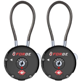 Forge Quality TSA Approved Luggage Locks for Travel Accessories, Suitcase, Pelican case, Ammo Boxes, Set Your own Combination, Zinc Alloy Body-Cable Black 2 Locks