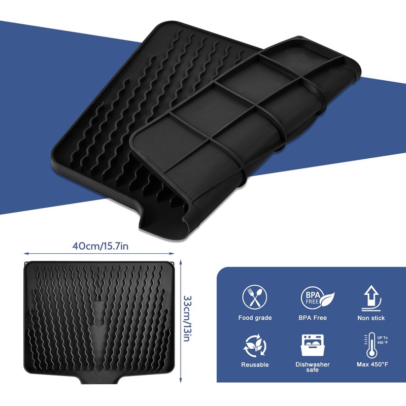 KR KITCHENRAKU Dish Drying Mat 40 x 33 cm Black
