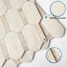 M MOFIT Octagon Marble Mosaic Backsplash Tile for Kitchen Peel and Stick,Shower Tile Waterproof Bathroom Adhesive Tiles Stickers for Wall Matte Stone 3D(Beige,10sheets)