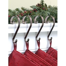 Haute Decor Stocking Scrolls Stocking Hanger- 4 Pack Embossed Holly (Oil-Rubbed Bronze)