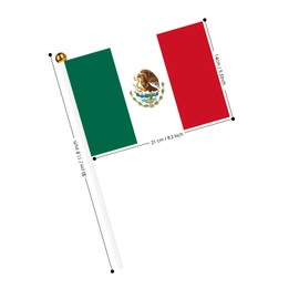 AhfuLife 15pcs Mexico Flags on Sticks for 16th September Decorations, Hand Held Mexico Small Flags with 30cm White Pole for Independence Day Football Decorations
