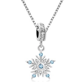OutstandLong Snowflake Charm Necklace Long Necklace with Blue Cubic Zirconia Jewelry Christmas New Year Holiday for Women