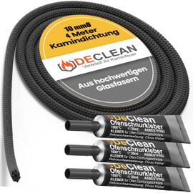 DeClean 4 m Sealing Cord Diameter 10 mm Seal Fibreglass Cord Door Seal Oven Including Glue, Fireplace Gasket Sealing Cord for Fireplace and Stove