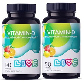 LIVS Vitamin D Gummies for Women & Adults | Vitamin D3 2,000 IU Supplement for Immune Support & Bone Health | Gelatin-Free, Gluten-Free & Non-GMO Gummy Vitamins | Lemon, Berry & org Flavor - 180 Ct