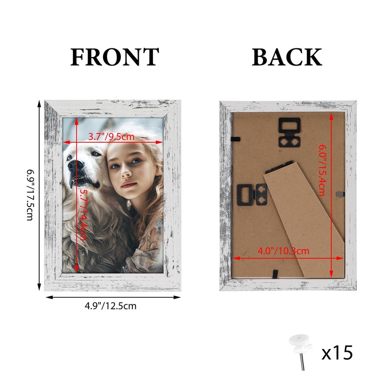 HORLIMER 4x6 Picture Frame Set of 15, Distressed White Rustic