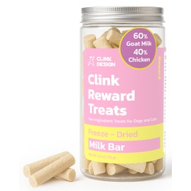 Clink Design Freeze Dried Dog & Cat Treats, Healthy Freeze Dried Goat Milk for Cats and Dogs, 60% Goat Milk & 40% Chicken, 2.5oz/70g, Clink Clicker Compatible, Dog Training Treats