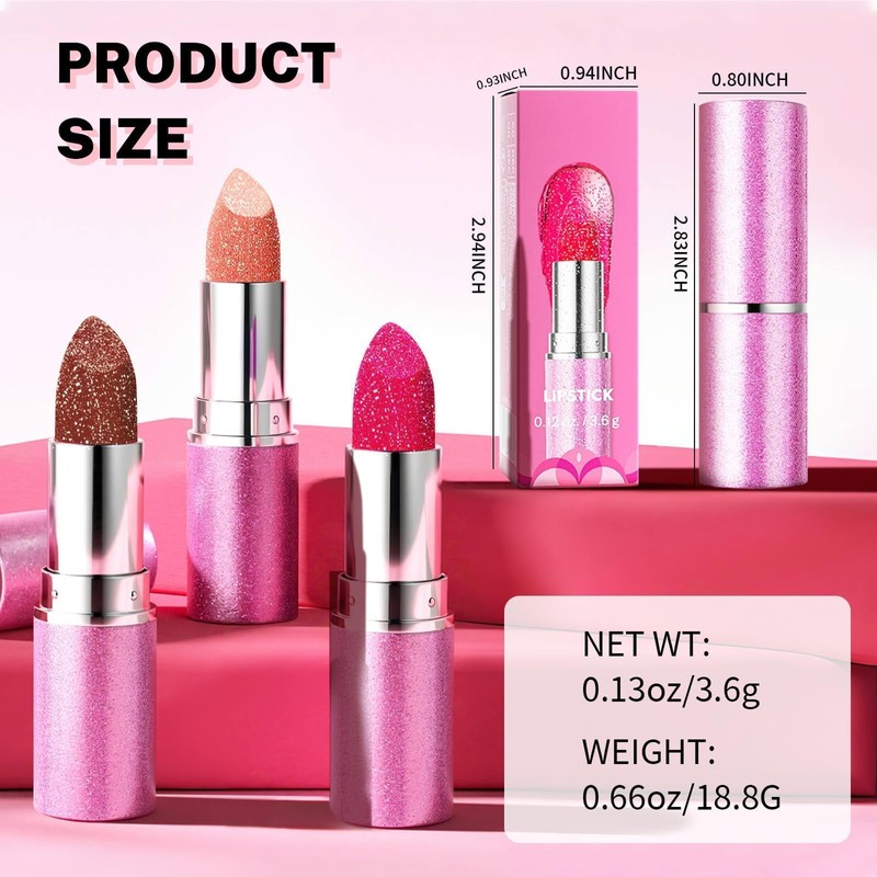 Prreal Sparkling Lipstick Moisturising,Glitter Lipstick Long-Lasting Waterproof,Metallic Not Stick Cup
