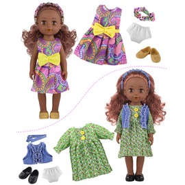GAGAKU Black Doll for Girls, 14" Black Dolls Set for Girls 1 2 3 4 5 6 Years Old, Black Girl Baby Doll with Hair for Toddlers Kids, Including Doll Dress Clothes Outfits Hair Accessories