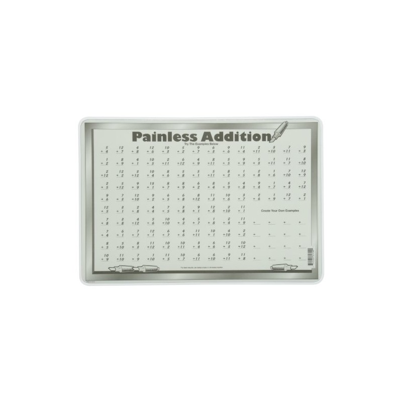 Painless Learning Addition Tables Placemat, Black, Large