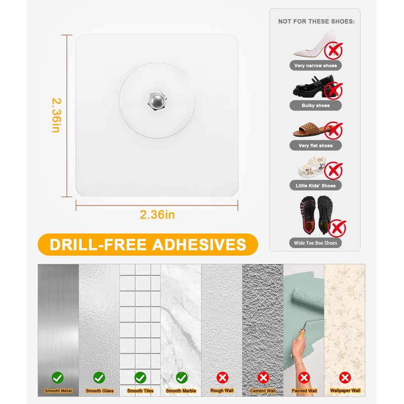 DegMongee Wall Mounted Shoe Rack, Adhesive & Drill Mount Hanging