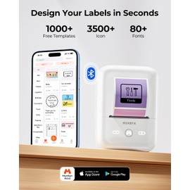 MUNBYN Portable Label Maker Machine with Tape，Bluetooth Thermal Printer with 1-Second Connect,Compatible with 0.78-2 Inch Labels, 11H Battery for Small Business, Home, Office Organization (White)