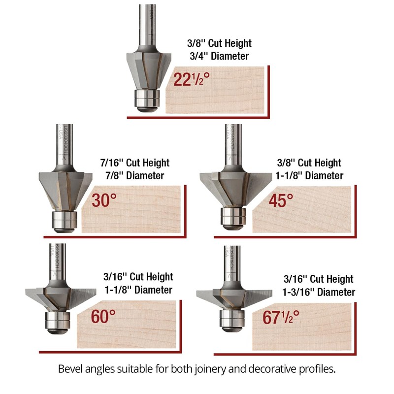 Ultra-Shear Chamfer Router Bit, 1/4 Shank, 60 Degree, 2 Flute,