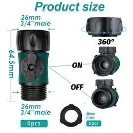 Luckynono Garden Hose Shut Off Valve, Garden Hose Turn Off Valve Garden Hose Connector Set, Standard 3/4" Thread 6 pack