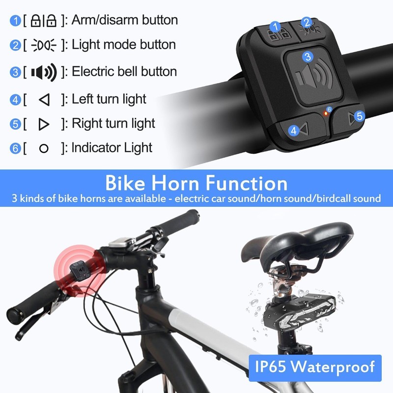NineLeaf Smart Bike Seat Tail Light Kit, Anti-Theft Bike Alarm
