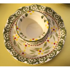 Temptations Painted French Butter Keeper Cup w/ Saucer & Lid  4 available