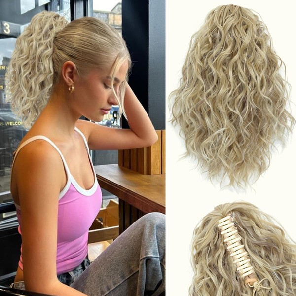 VEGALILY 12 inch Hair Extensions Clip in Bleach Blonde with