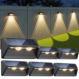 WdtPro Solar Fence Lights Outdoor - 3500K/6000K 2 Modes, Super Bright Lens LED Fence Lights Solar Powered, IP65 Waterproof Solar Deck Light for Outside Patio Step Stair Railing Wall (6 Pack)