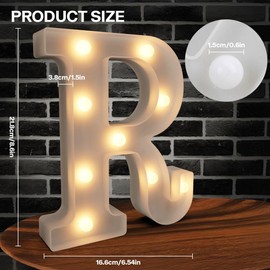 Light Up Letters Marquee, LED Alphabet Sign, White Plastic Battery Powered Night Lights for Parties (R)