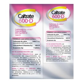 Suplemento Vitaminico Caltrate 600D Calcio y Vitamina D Pack 60 y 30 tabletas