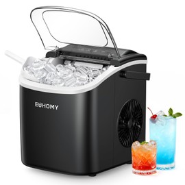 EUHOMY Countertop Ice Maker Machine with Handle, 26.2lbs Per Day, 9 Bullet Cubes in 6 Mins, Self-Cleaning Portable Ice Maker with Basket and Scoop, for Home/Kitchen/Camping/RV (Black)