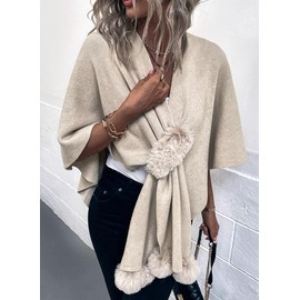 Hzxsny Fashion Cape Shawls for Women Faux Fur Pom Pashmina Wrap Large Scarves Open Front Poncho Cape Soft Cardigan Sweaters