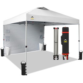 CROWN SHADES Canopy Tent 10x10 Pop Up Canopy Outdoor Shade with Pockets Sidewall, Easy Up Sun Shelter with One Person Set Up Center Lock, Portable Instant Camping Beach Canopy Tents, White