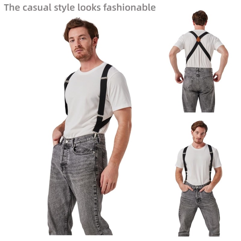 2 Clips Men's Suspenders X-Back Clip-On Elastic Braces for Formal
