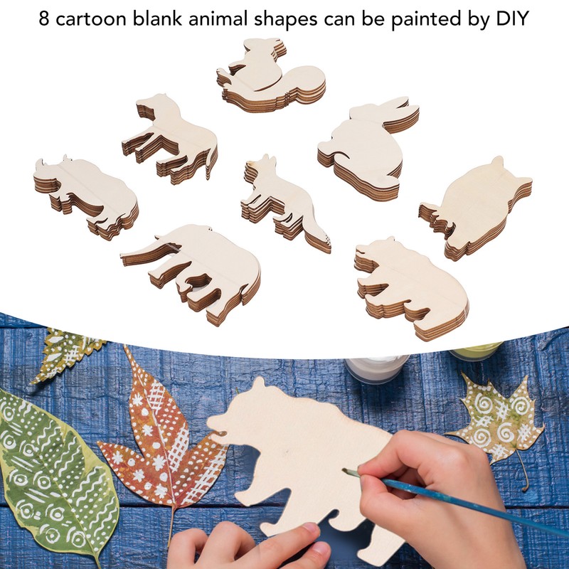 48PCS Animal Wooden Slice DIY Wood Ornaments Blank Decoration Shaped