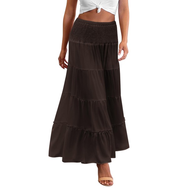 Zeagoo Women's Long Maxi Skirts Tiered High Waist Boho Elastic