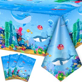 Huxolynifty Under The Sea Tablecloth, 3 Pcs Sea Animal Table Cloth, Underwater Creatures Tablecloth & Ocean Table Cloth, for Under The Sea Party Decorations Supplies