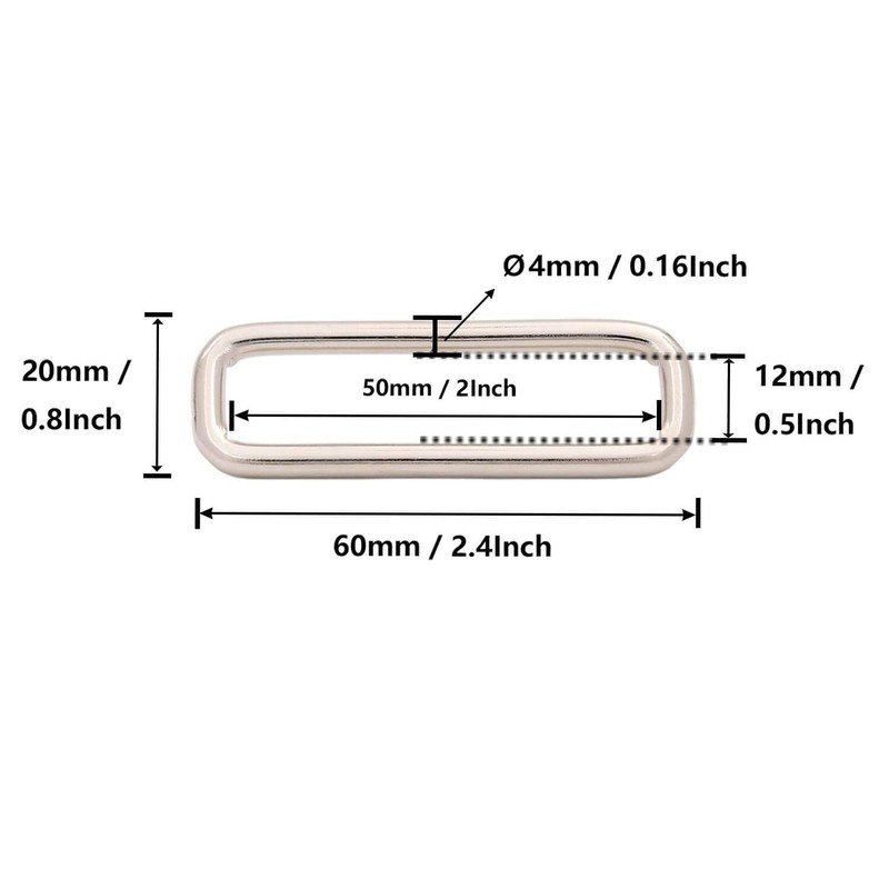 Wuuycoky 2"X0.4" Inner Length Silvery Rectangle Rings Flat Loop Ring