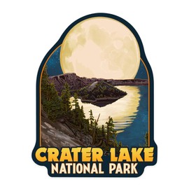 Die Cut Sticker Crater Lake National Park, Oregon, Lake and Full Moon, Contour Vinyl Sticker 1 to 3 inches (Waterproof Decal for Cars, Water Bottles, Laptops, Coolers), Small