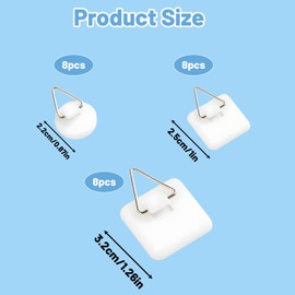 24 Plate Hangers for Walls, Wall Plate Hangers for Displaying Decorative Plates and Wall Art, Includes Round and Square Hangers in Three Sizes (2.2cm, 2.5x2.5cm, 3.2x3.2cm)