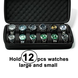 AUKURA 12 slots Watch Case, hard watch travel case, storage box, padded case for watch display and organization