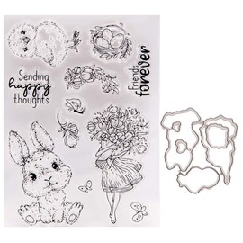 Easter Bunny Wreath Clear Stamps and Dies Set for DIY Card Making, Clear Rubber Stamps and Dies for Card Sets for Crafting, DIY Scrapbooking Card Making Tools