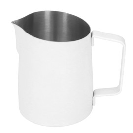 Milk Frothing Pitcher 500ml 304 Stainless Steel Milk Jug Beveled Coffee Steaming Creamer Cup with Dripless Spout and Scale for Cafe Kitchen White