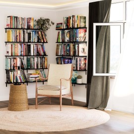 Wallniture Palma 17''x6'' Floating Shelves, Wall Bookshelf for Living Room, Rustic Wood Shelves for Office Decor, Wall Shelves with 5'' Bracket, Set of 20, Black