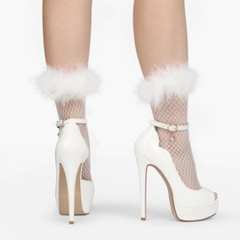 MERUMOTE Women's Peep Toe Platforms High Heels Dress Party Pumps 6 inch Heels White 9US