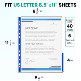 FLEXOFFICE 24 Pack, Color Edges Plastic Sheet Protectors 8.5"x11", Premium Heavy Duty, Top & Side Loading, Page Protectors Sheet Reinforced 11-Hole Fit for 2/3/4 Ring Binder