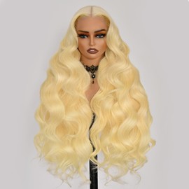 Guangming 613 13x6 Lace Front Wig Human Hair Body Wave Blonde Wig Human Hair 613 HD Transparent Pre Plucked Lace Front Wig with Baby Hair for Women (34inch,Blonde Wig)
