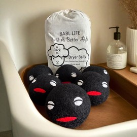 BABL LIFE Wool Dryer Balls Pack of 6 XL,Reusable New Zealand Natural Fabric Softener,Saves Drying Time, Handmade Dryer Balls-Updated Version(Made of The Latest Shearing) 3 Inch Black (Pack of 6)