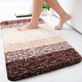 Arotive Microfiber, Shaggy Soft and Absorbent Bath Rug, Non-Slip, Thick Plush, Machine Washable Dry Bath Mats for Bathroom, Tub and Shower, 24" x 16", Brown