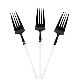 EcoQuality Black and White Disposable Plastic Fork - Heavy Weight Plastic Black & White Cutlery, Disposable Utensils, Silverware - Wedding, Birthday, Event Planning, Baby Showers, Anniversary (480)