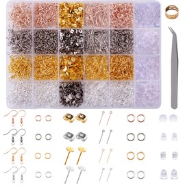 BQTQ 3600 Pieces Earring Making Kit Jewellery Craft Accessories, Jewellery Making Set Ear Hooks Jump Rings Ear Stoppers Stud Earrings Craft Accessories DIY Earrings Jewellery (4 Colours)